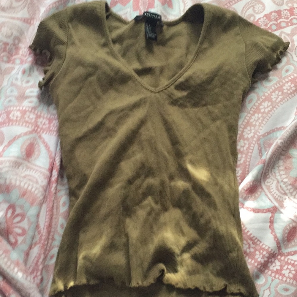 Army green V-neck